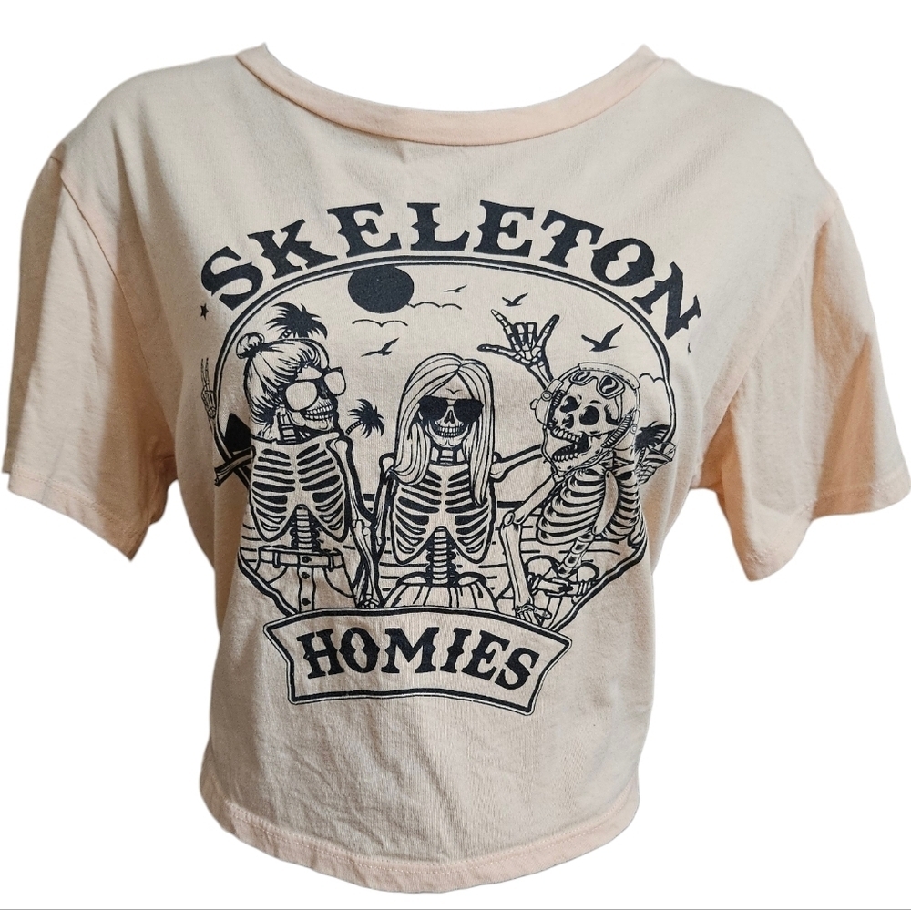 Skeleton Homies Peach Graphic Cropped Top